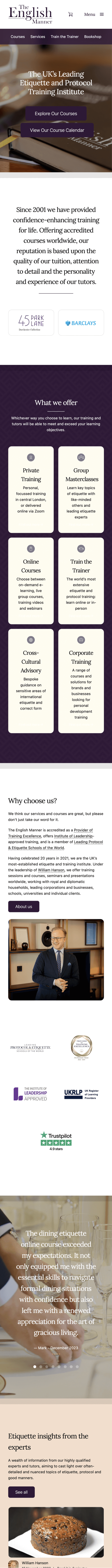 The English Manner (Website simulation on a smartphone)