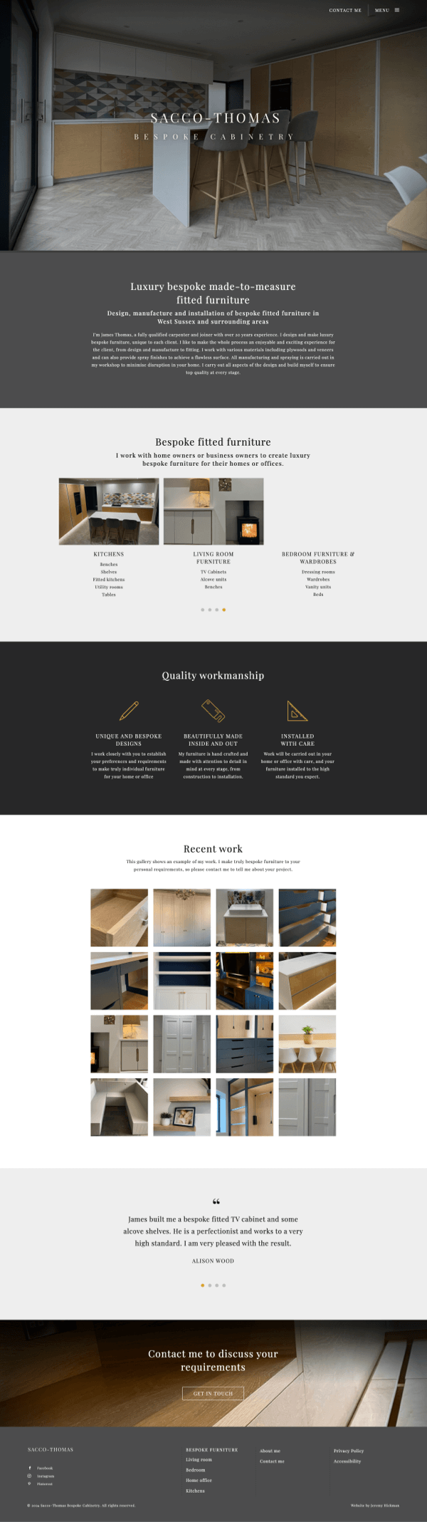 Sacco-Thomas Bespoke Cabinetry (Website simulation on a laptop)