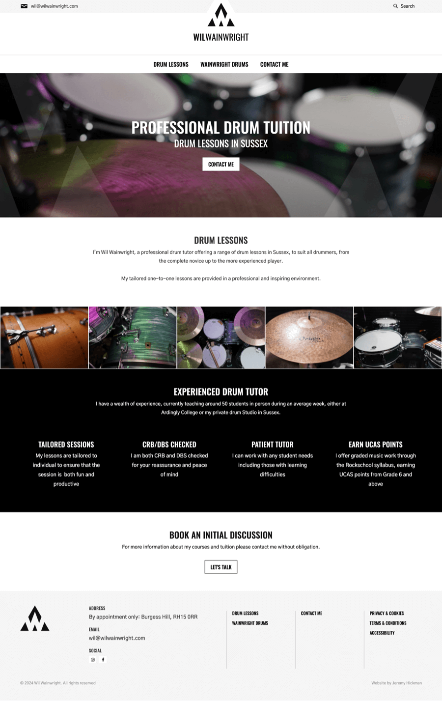 Wil Wainwright Drums (Website simulation on a laptop)