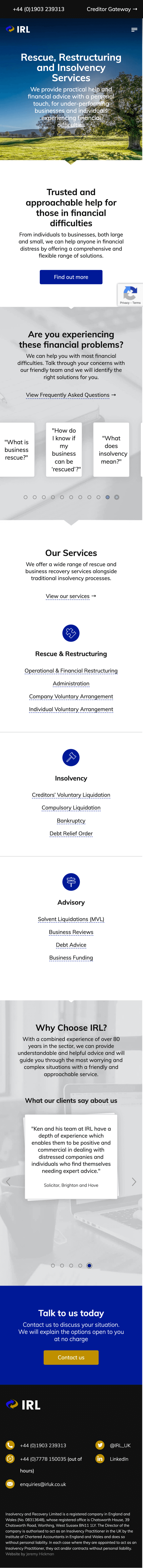 Insolvency & Recovery (Website simulation on a smartphone)