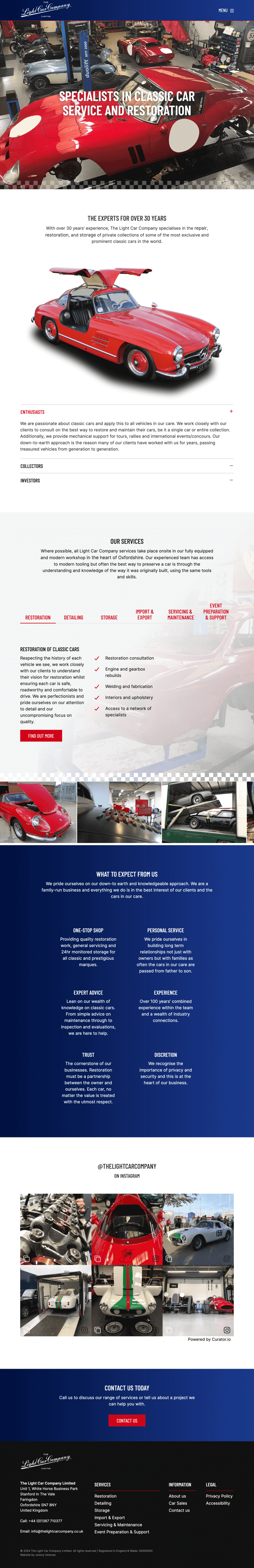 The Light Car Company (Website simulation on a tablet)