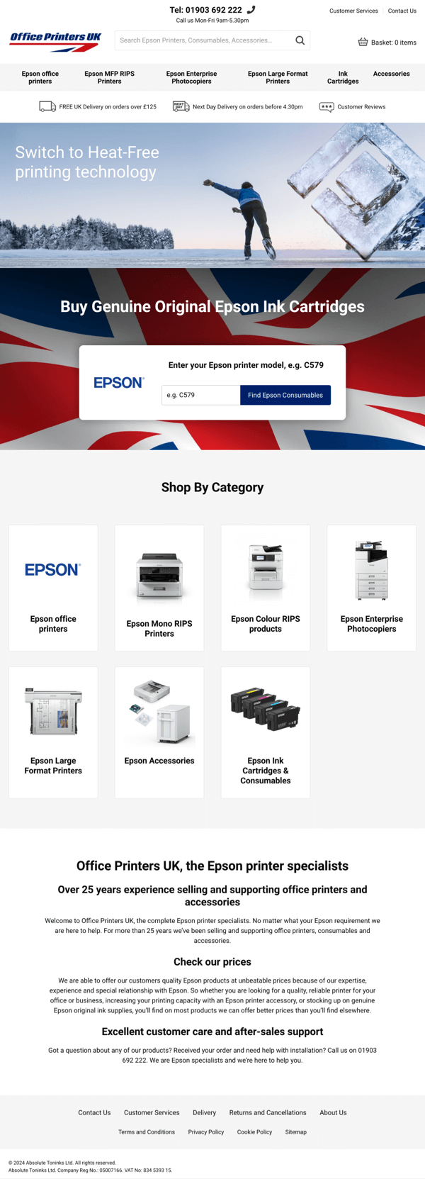 Office Printers UK (Website simulation on a tablet)