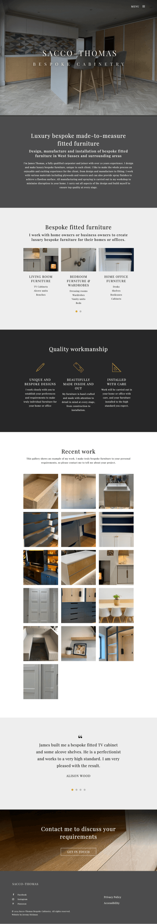 Sacco-Thomas Bespoke Cabinetry (Website simulation on a tablet)